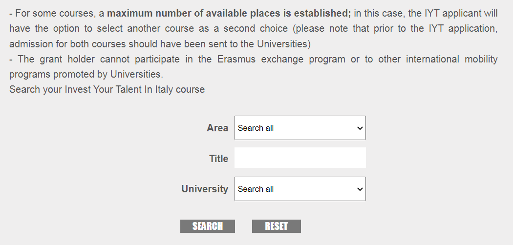 通知：意大利政府IYT奖学金项目申请开启！
