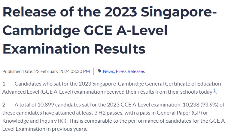 新加坡A-level放榜！通过率达破纪录达到93.9%！为2006年以来最高水平！