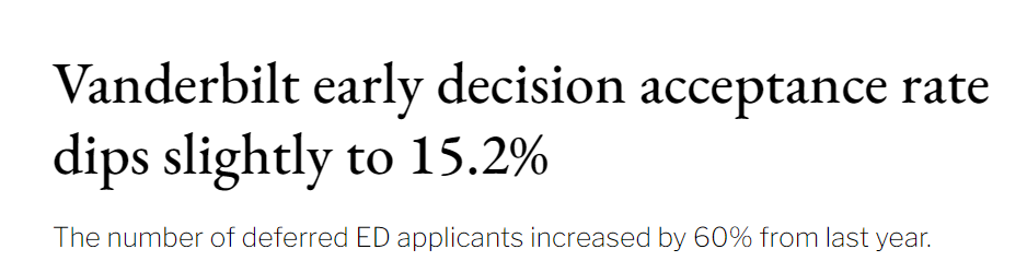 范德堡大学公布2024早申录取率，并宣布继续减少RD录取名额...