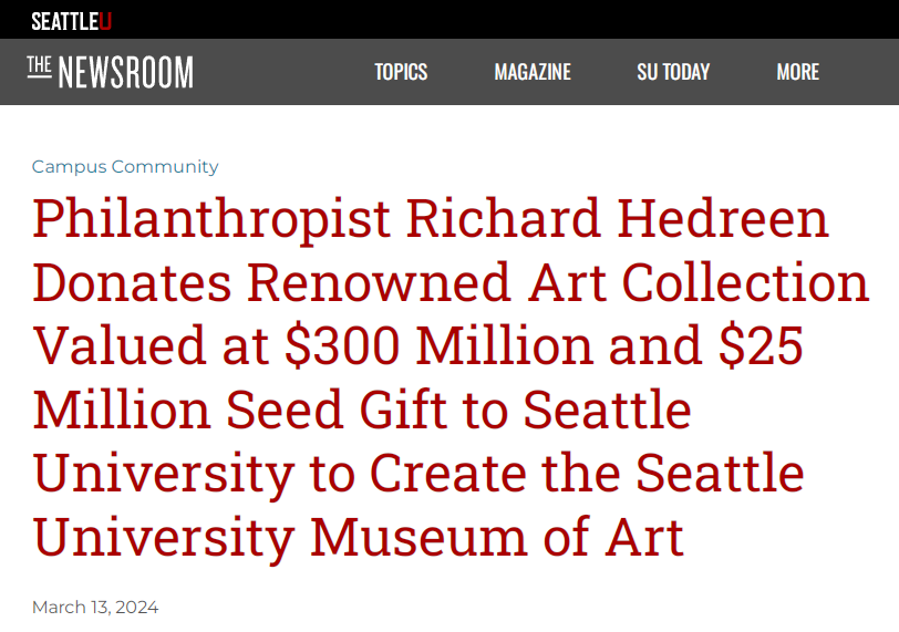 美国西雅图大学获史上最大捐赠，将建全新艺术博物馆
