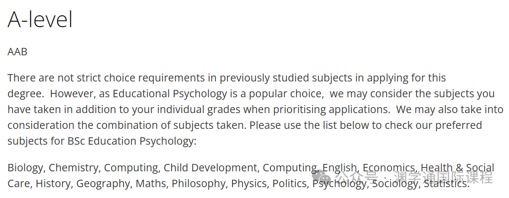 2025年【心理学】专业英国TOP10大学申请要求：A-Level/IB/语言！