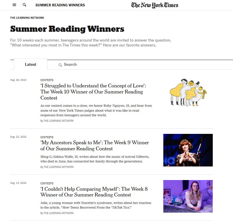 纽约时报暑期阅读比赛火热来袭！新增90秒视频提交形式……