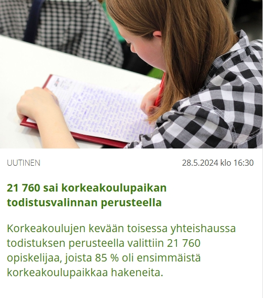 芬兰春季二次统招：以会考成绩录取21760高校新生