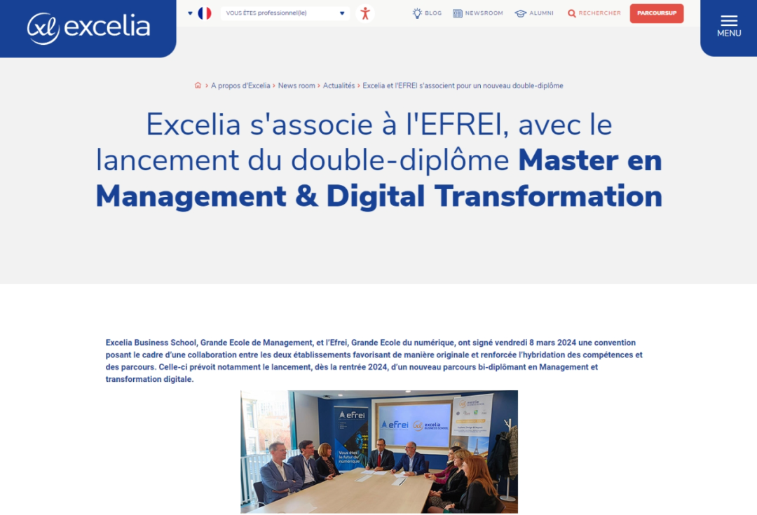 Excelia x Efrei全新硕士双学位项目：管理和数字化转型