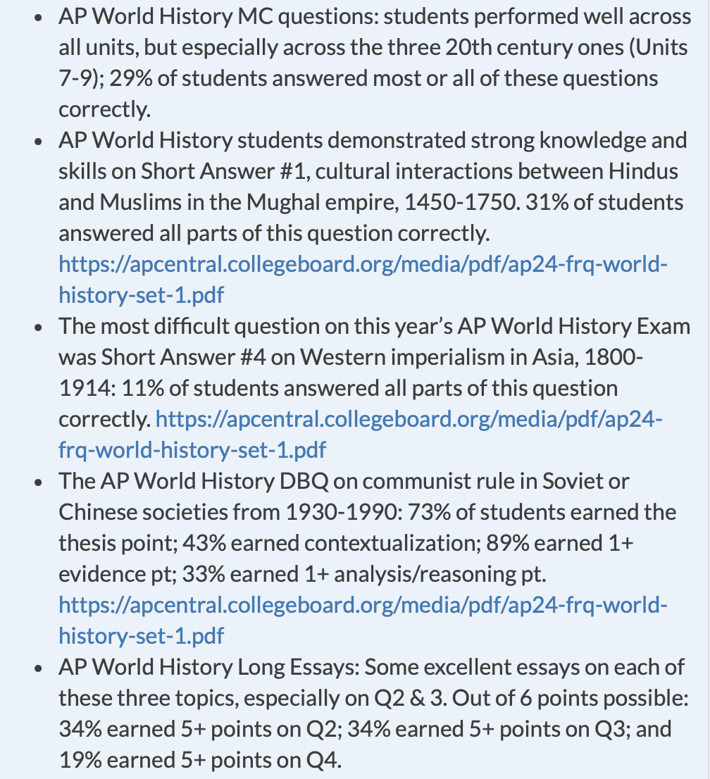 最新官方数据解读：2024 AP成绩揭晓，5分率各分数段都是多少？（历史+社会科学）