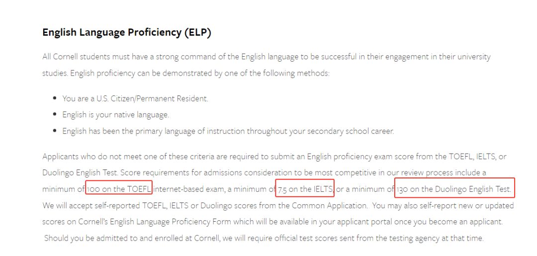 加州理工、康奈尔多邻国最低要求130分，附美国TOP30综合性大学语言类考试政策！