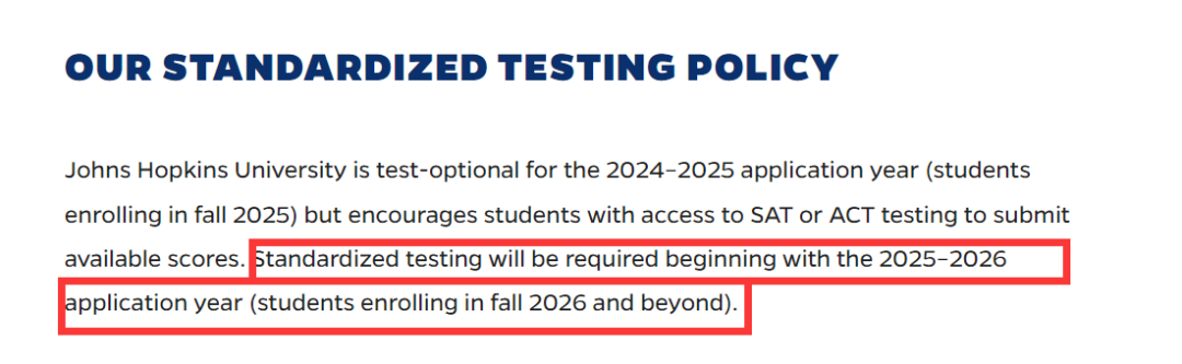 约翰霍普金斯大学将于2026年秋季恢复ACT/SAT考试要求