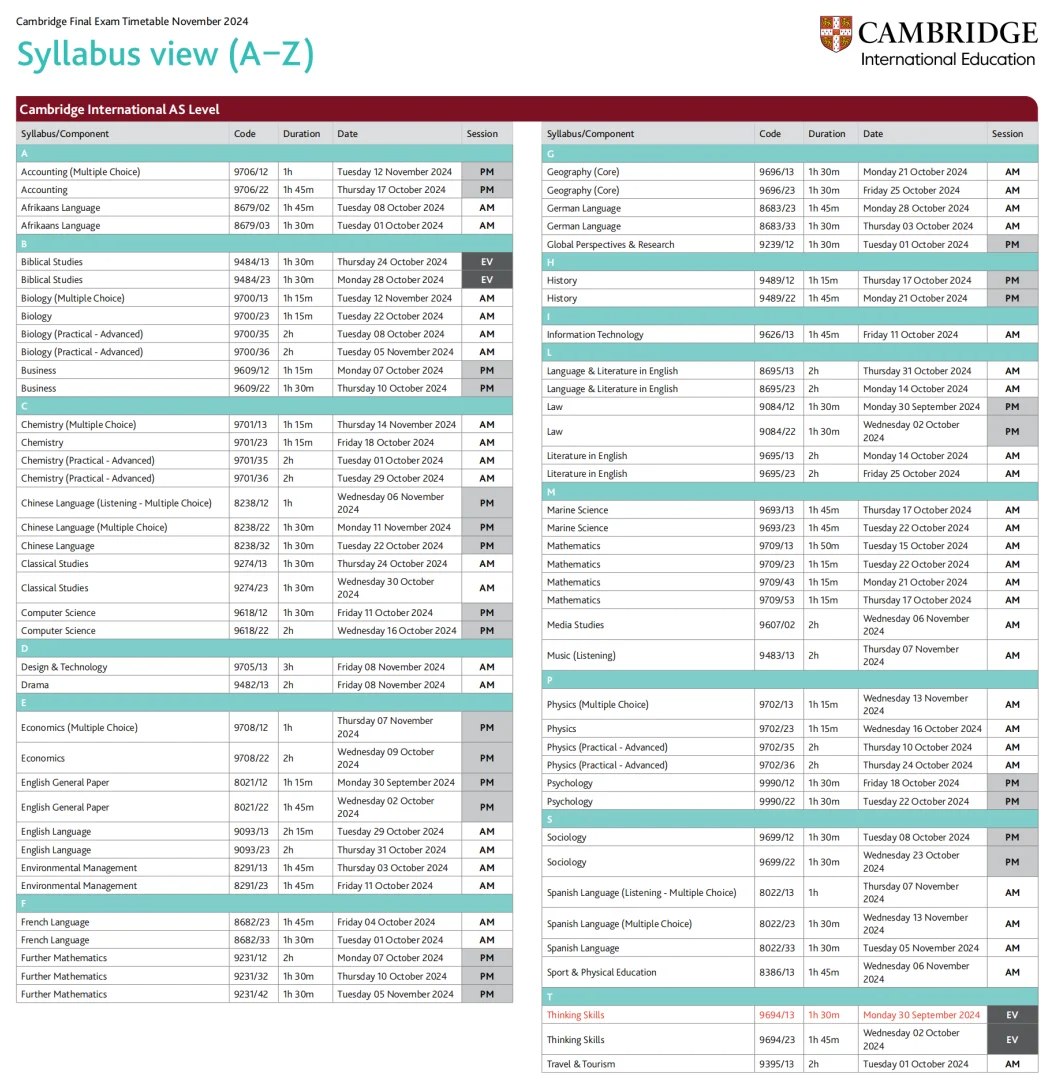 2024年A-Level秋季大考考试时间最全整理！
