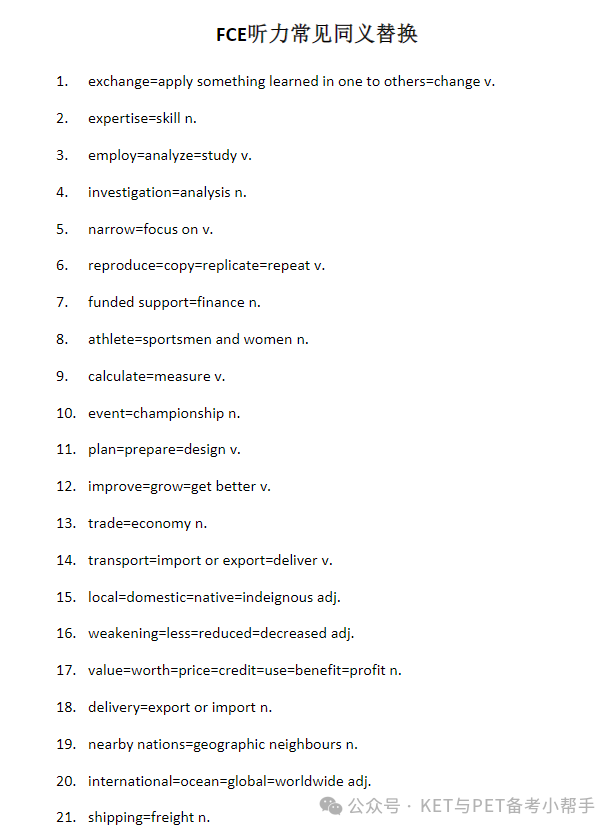 词汇篇|2024年新版FCE同义替换大合集，超级实用！